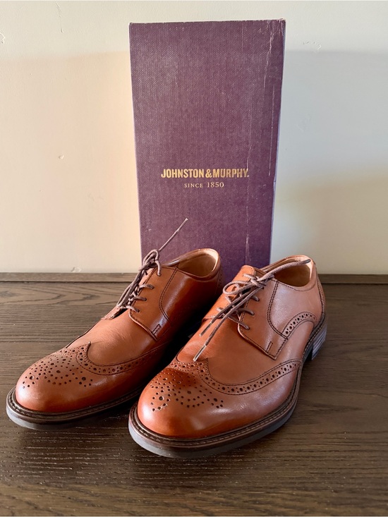 Johnston & Murphy Tabor Wingtip Oxford Shoes Tan Calfskin Men’s 9 M EURO 42 EUC main image 4